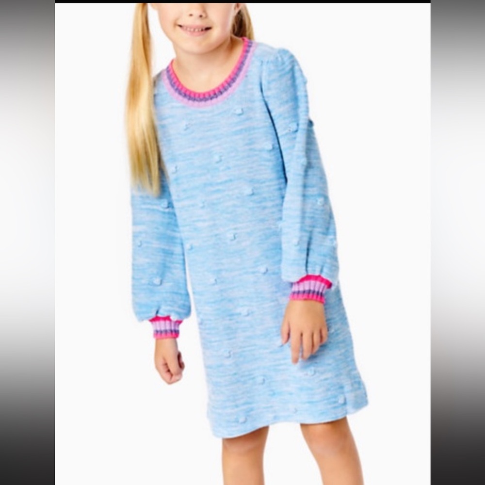Lilly Pulitzer Preteen size 12-14 Blue Knit Kids Dress with Pink Cuffs